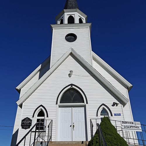 In classic Gothic architecture, the Boiestown United Church stands along the north side of Route #625 in Boiestown, N…