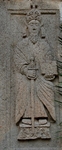 San Mateo, façade, main portal, right pilaster relief, St. Paul
