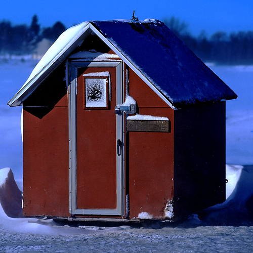 Gingerbread chalet-style ice shack