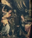 S transept Santiago retablo, bottom left tier painting, Annunciation