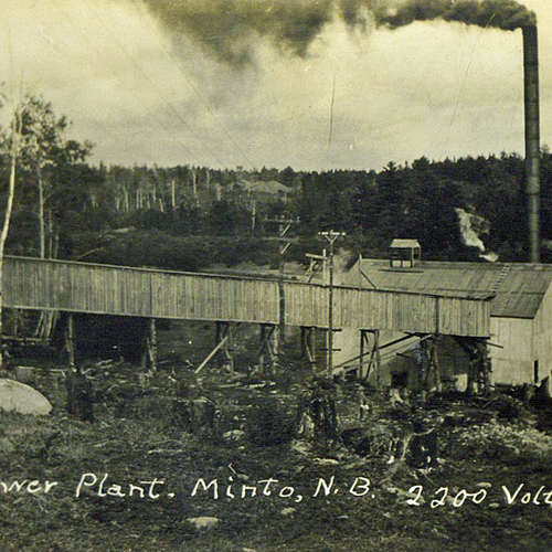 Vintage view of the old Minto Power Plant (2200 Volts) in New Brunswick, Canada