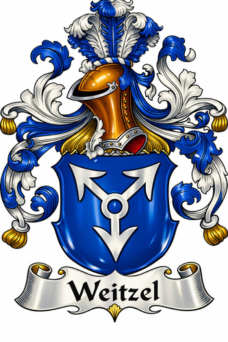 Family Coat of Arms for the Weitzel Family - Photo Size: 8"x10", Price $55.00, Plus Shipping and Packaging shown above