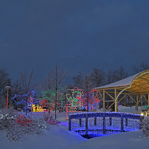 The icy glaze of a 42 hour freezing rain event enhances the festive lighting at the Quispamsis Arts & Culture Park.