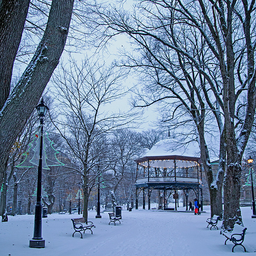 King's Square in Uptown Saint John awakens to a fresh snowfall.
