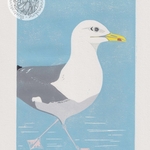 Hungry Gull - linocut