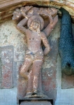 San Sebastián, façade, gable sculpture, St. Sebastian