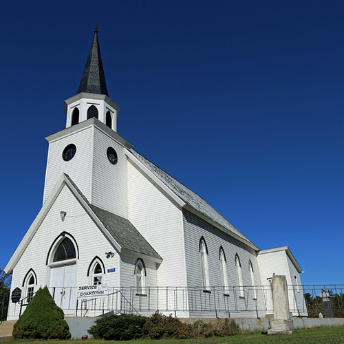 In classic Gothic architecture, the Boiestown United Church stands along the north side of Route #625 in Boiestown, N…