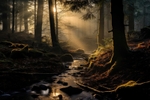 pr135 Misty Woodland Stream Firestone Copse inspired