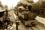 WLLR Joan leaves Cyfronydd with the 1547 train to Llanfair sepia