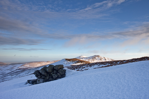 Wonderful snowy scene at daybreak looking towards Snaefell from Carraghan. The snow quite deep in parts with this sec…
