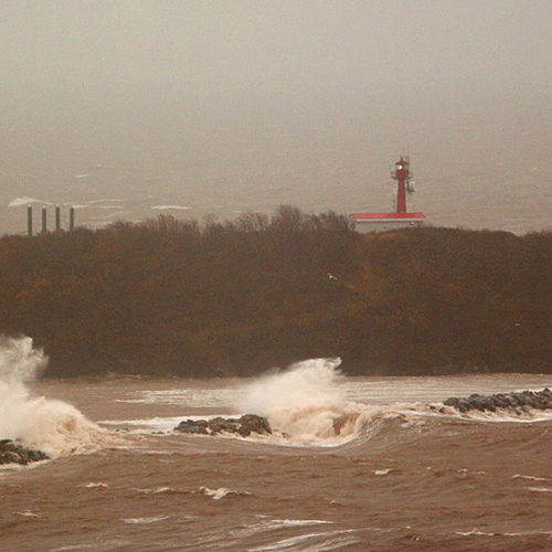 Storm surge courtesy of the remnants of Hurricane Patricia can be seen powering over the Partridge Island Breakwater.