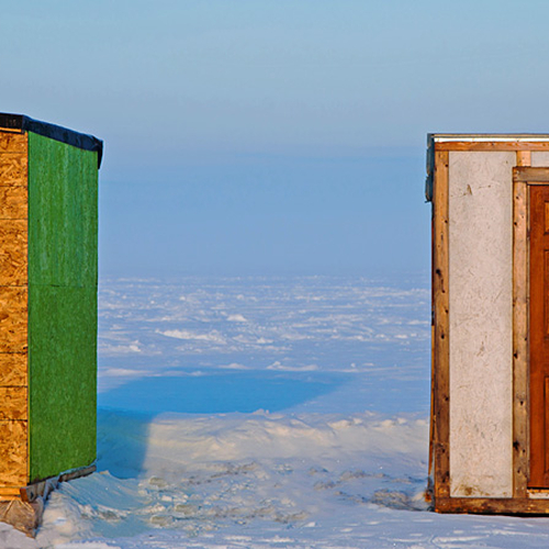 A macro study of two 'next door neighbor' huts along the Kennebecasis River at Renforth Wharf in Rothesay, New Brunsw…
