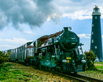   Winston Churchill Steam Train with High Light Tower Dungeness  47772