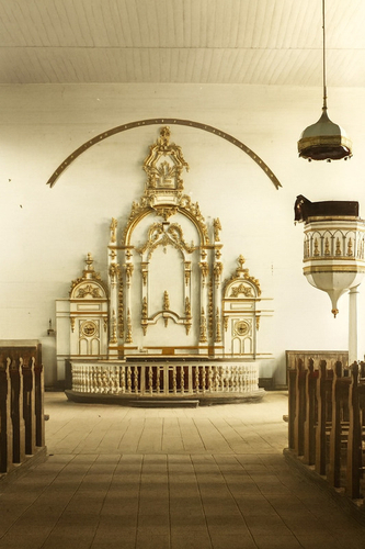Norka Church High Altar at the end of the long Nave. On the right side was the raised Pulpit covered by an ornamental…