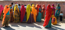 Ladies in Saris at voting station - Chatra Sagar, Rajasthan