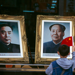 Photo of Mao with child waving flag, Beijing,  China