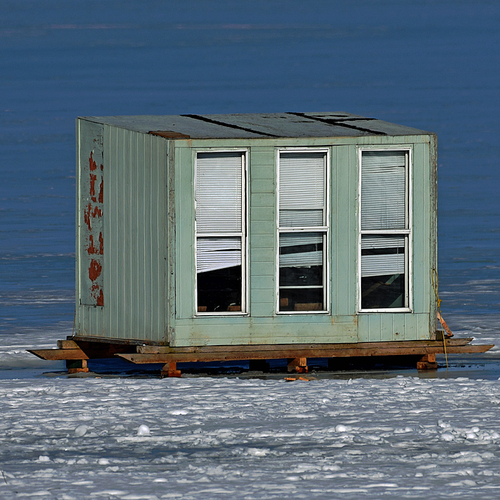 "G'Bye, Honey just going into The Office for a few hours!"  Loving this ice shack design with the office style window…