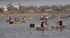 Senegal Lac Rose salt production boats on lake