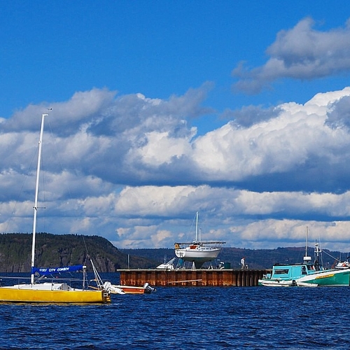 Boats near the wharf at Renforth, NB.