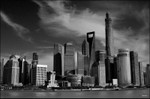 China Shanghai cityscape bw