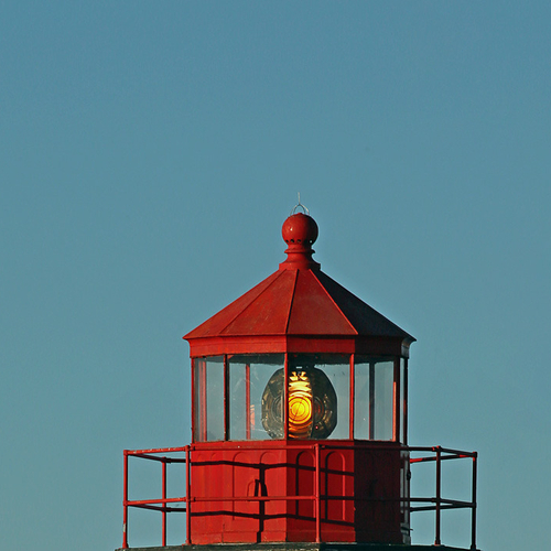 A closeup of the Saint John Coast Guard Base Lighthouse which incorporates the 1911 lantern from Grindstone Island an…
