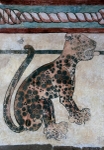 Lower cloister walk, portal mural, jaguar