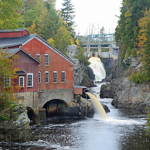 The gorge, falls and hydroelectric installation near the mouth of the Magaguadavic River in St. George, New Brunswick.
