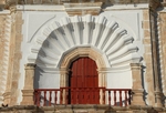 San Luis Obispo, façade, choir loft window & balcony