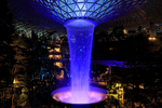 Rain Vortex illuminated blue, Jewel Changi Airport, Singapore
