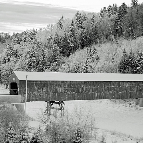 The Hammond River Covered Bridge at French Village and under wintery conditions.