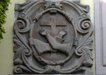 Querétaro, Querétaro, Santa Clara, rear portal Franciscan insignia