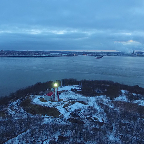 An aerial shot of Partridge Island looking eastward towards the city center