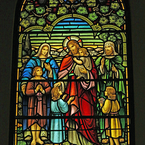 A period stained glass window within St. George's Anglican Church in Saint John, New Brunswick.