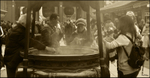Japan Tokyo Temple incense burner people in smoke 4 sepia