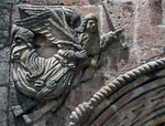 San Miguel Arcángel, SW posa chapel, E façade, left Passion angel