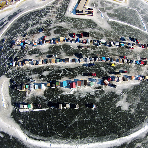 The Renforth ice fishing village as taken from 200ft(60.96 meters) above with flying camera.
http://yourshot.nationa…