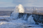Sea Wall at Hartlepool taking a battering.   ref 0970