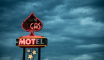 The Vegas Motel at night.