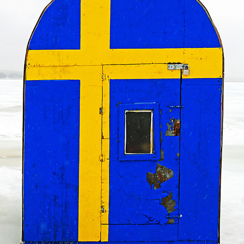 Ice Shack with Swedish Flag Design - Saint John, NB, Canada.