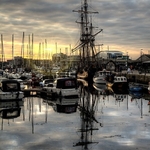 The Shtandart, Sutton Harbour, sunrise.