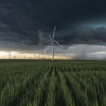 Lightning Bolt over a wind farm