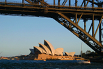 Sydney Opera House and detail of the Bridge in late afternoon sun