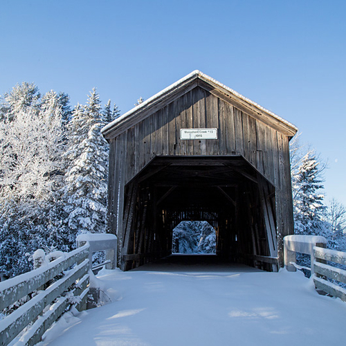 Moosehorn Creek Covered Bridge on a snowy winter's morn.