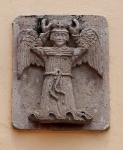 San Cristóbal, capilla abierta, right spandrel relief, angel