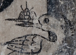 Dado mural detail, egret with insect