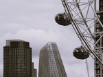 Southbank Tower, One Blackfriars, The London Eye (b&w)