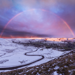 Winter rainbow at sunrise