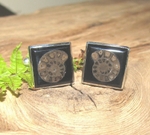 jcai044 Whitby Jet Cufflinks Ammonite Inlay