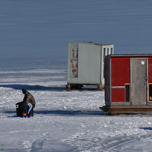 Ice Shacks along Belleisle Bay, along with some fresh air Fishing == New Brunswick Canada