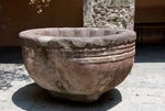 San Pedro, cloister, baptismal font